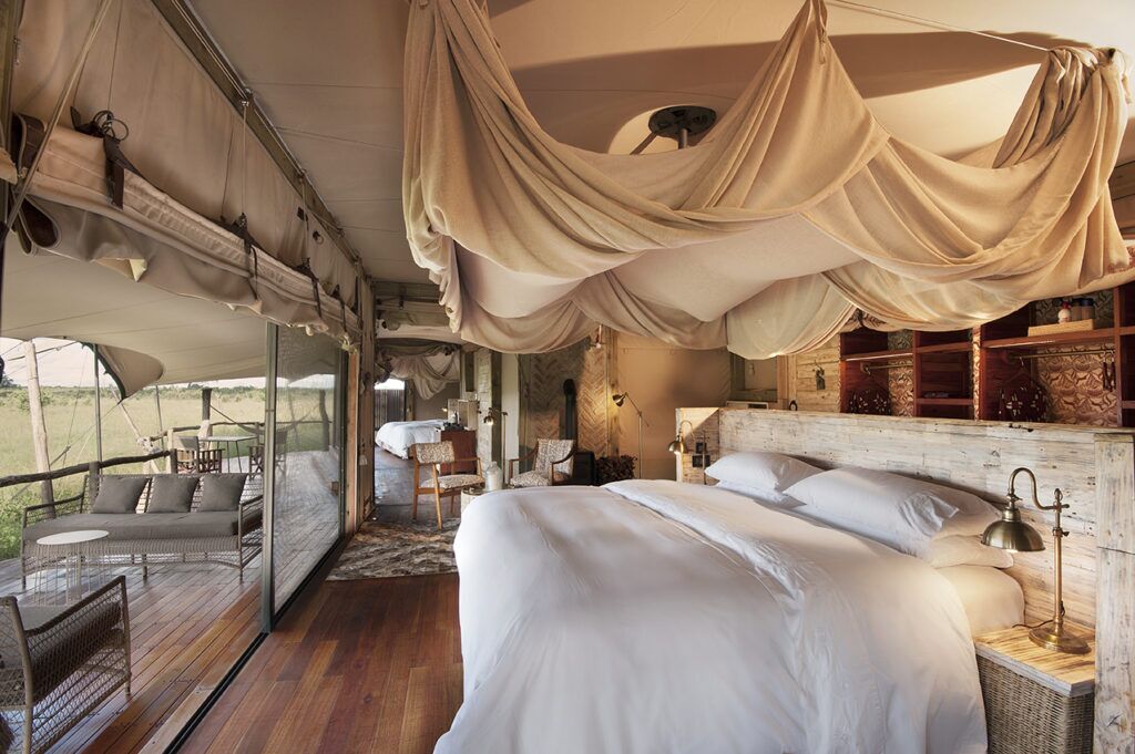 Guest bedroom with its viewing deck at African Bush Camps Somalisa Camp